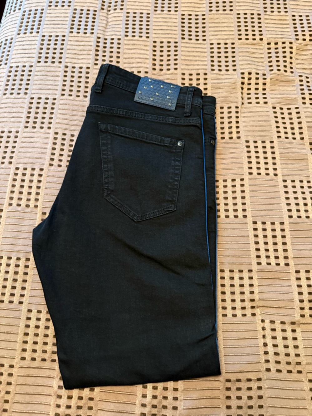 Integral Super Slim Men's Black Jeans with Blue Side Detail